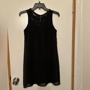As U Wish Black Mini Dress with Lace Yoke